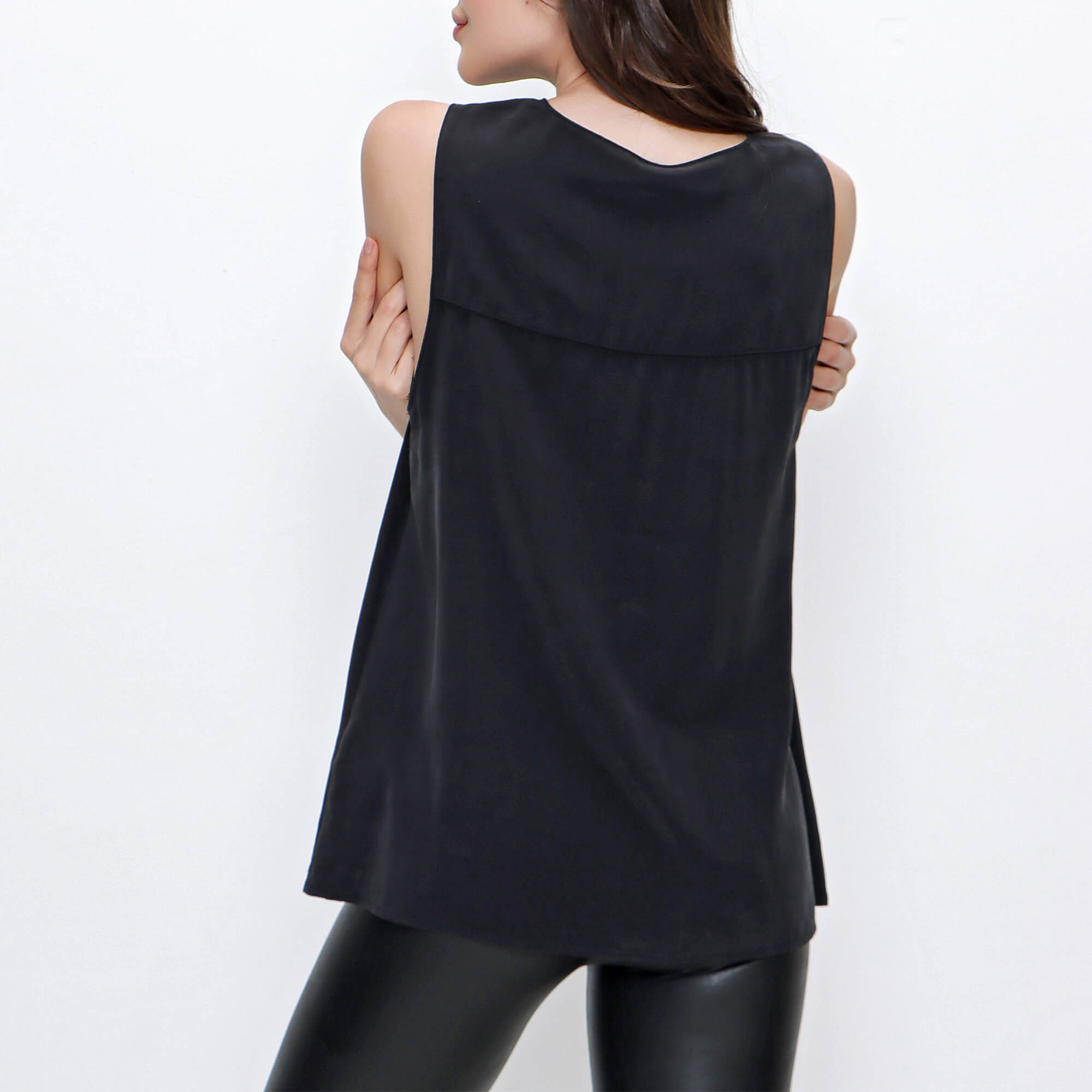 Balmain - Black Silk V Neck Sleeveless Blouse